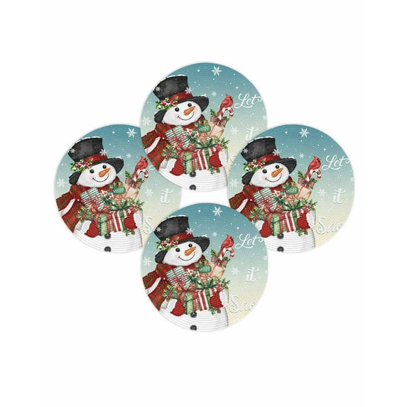 Christmas Round Placemats Set of 4 Snowman Place Mats Washable Woven Placemat Gradient Snowflake Bird Holly Berry Circle Braided Table Mat for Kitchen Dining Table Party Home Decor 15 Inch