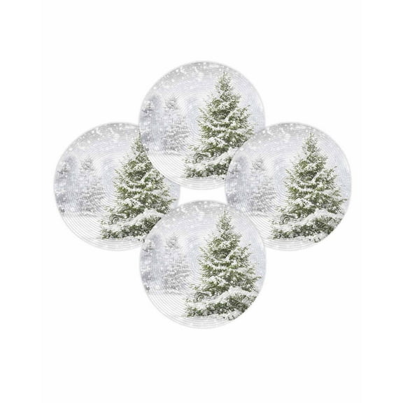Christmas Round Placemats Set of 4 Xmas Tree Snowflake Place Mats Washable Woven Placemat Winter Snowy Forest Circle Braided Table Mat for Kitchen Dining Table Party Home Decor 15 Inch
