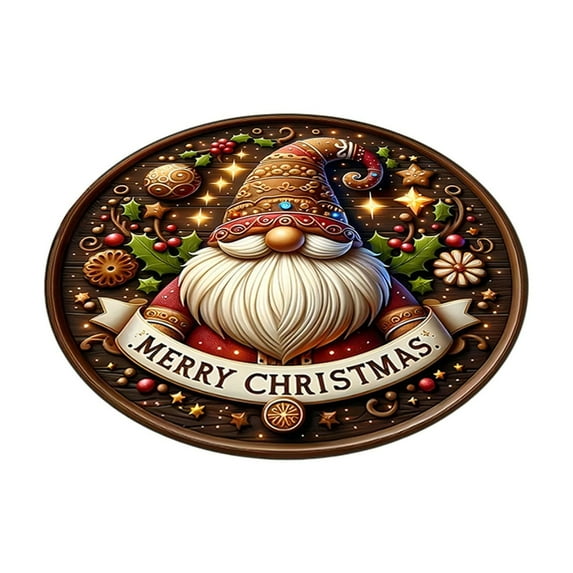 Christmas Round Rug 16 Inch - Holiday Themed Doormat for Living Room, Non-Slip Absorbent Circle Carpet for Sofa Coffee Table, Festive Blue & Gold Deer Decor