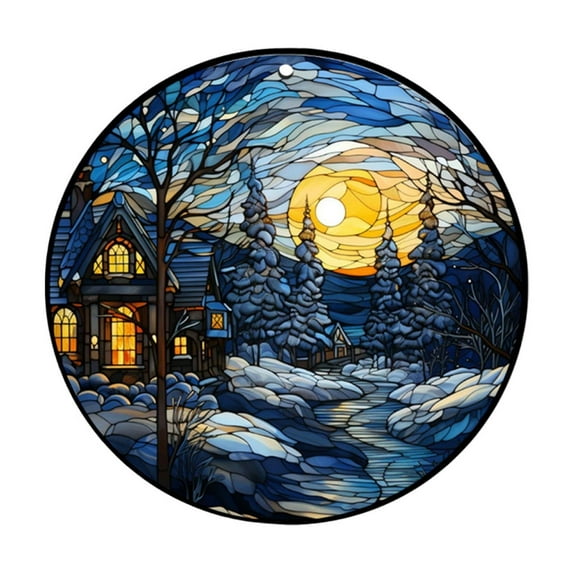 Christmas Round Rug - 16" - Stained Glass Patterns - Round Area Rug, Washable Circle Rugs for Bedroom Non-Slip Soft Rug, Christmas Theme Print Holiday Decor Round Carpet for Living Room