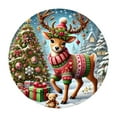 thumbnail image 1 of Christmas Round Rug – 23.62 in Circular Holiday Floor Mat with Santa & Reindeer Prints, Polyester Christmas Tree Skirt or Entryway Carpet for Living Room & Home Decor, 1 of 5