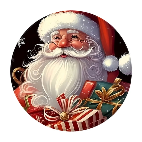 Christmas Round Rug – 39.37 in Large Circular Holiday Carpet with Santa & Reindeer Prints, Polyester Floor Mat for Living Room, Tree Skirt, Entryway or Table Decor