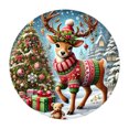 thumbnail image 1 of Christmas Round Rug – 39.37 in Large Circular Holiday Carpet with Santa & Reindeer Prints, Polyester Floor Mat for Living Room, Tree Skirt, Entryway or Table Decor, 1 of 5