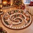 thumbnail image 1 of Christmas Round Rug 40x40CM, Gingerbread Village Print Holiday Floor Mat, Festive Spiral Cookie Design Soft Decorative Carpet for Living Room Fireplace, 1 of 4