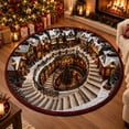 thumbnail image 1 of Christmas Round Rug 40x40CM, Vintage Gingerbread Village Spiral Print Holiday Floor Mat, Cozy Winter Home Decor Accent Carpet with Red Border, 1 of 5