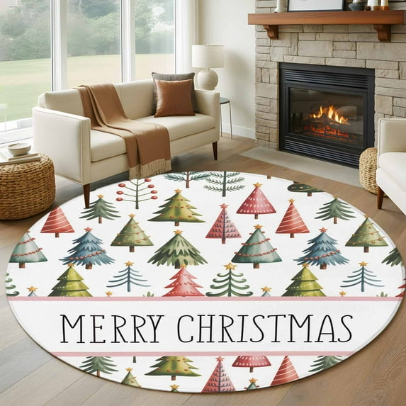 Christmas Round Rug 5ft Washable Circle Kitchen Rugs Non Slip Winter ...