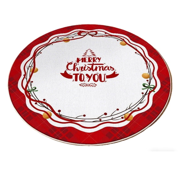 Christmas Round Rug Christmas Tree Elk Print Floor Mat 60cm Non Slip for Living Room, Kitchen, Bedroom, and Bathroom Decorations