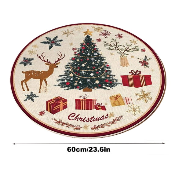 Christmas Round Rug Christmas Tree Elk Print Floor Mat 60cm Non Slip for Living Room, Kitchen, Bedroom, and Bathroom Decorations