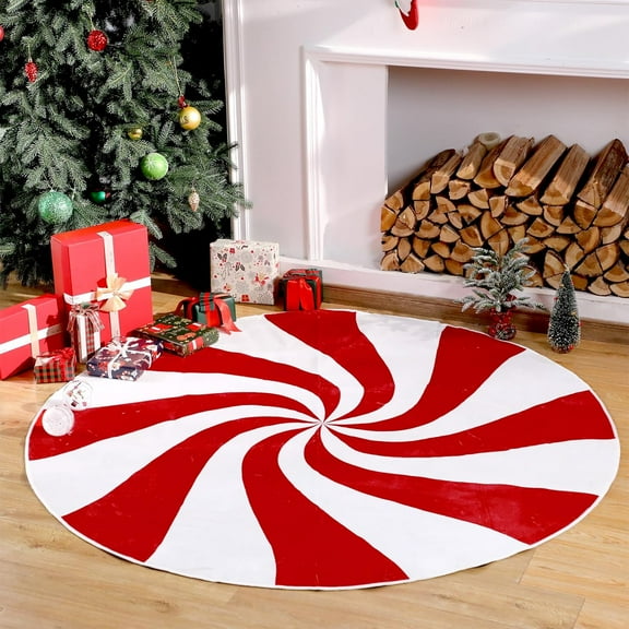 Christmas Round Rug Large Christmas Area Rug Washable Christmas Rug Runner Non Slip Rug Carpet for Xmas Holiday Entryway Living Room Bedroom Indoor Decoration(Red,Lollipop)