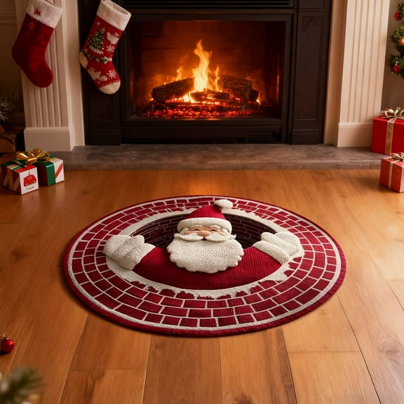 Christmas Round Rugs Non-Slip - Xmas Optical Illusions Carpet for Living Room Bedroom - Washable Crystal Velvet Holiday Decor (60x60cm)