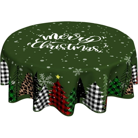 Christmas Round Table Cloths 60 inch Merry Christmas Table Cloth Xmas Tree Circular Circle Tablecloth for Holiday Dining Kitchen Decor