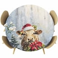 thumbnail image 1 of Christmas Round Tablecloth 36-44 Inch Round Fitted Table Cloth with Elastic Edge, Snowflake Cow Poinsettia Pine Needle Forest Tree Waterproof Table Cover Protector for Outdoor Picnic Party Dining, 1 of 6