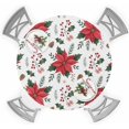 thumbnail image 1 of Christmas Round Tablecloth for 45"-54" Tables, Waterproof Outdoor Table Cloths 54 Inch Round Fitted Tablecloth with Elastic, Xmas Poinsettia Flower Winter Watercolor Floral Table Cloth Cover, 1 of 4