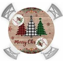 Christmas Round Tablecloth for 45"-54" Tables, Waterproof Outdoor Table Cloths 54 Inch Round Fitted Tablecloth with Elastic, Xmas Tree Buffalo Plaid Winter Snowflakes Wood Grain Table Cloth Cover