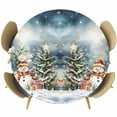 thumbnail image 1 of Christmas Round Tablecloth 55-60 Inch Round Fitted Table Cloth with Elastic Edge, Xmas Tree Snowman Snowflake Waterproof Table Cover Protector for Outdoor Picnic Party Dining, 1 of 6