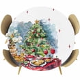 thumbnail image 1 of Christmas Round Tablecloth 55-60 Inch Round Fitted Table Cloth with Elastic Edge, Xmas Tree Watercolor Food Red Green Blue Waterproof Table Cover Protector for Outdoor Picnic Party Dining, 1 of 6