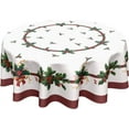 thumbnail image 1 of Christmas Round Tablecloth 60 Inch Christmas Holly Berry Ribbon Bordered Table Cloth Winter Xmas Holiday Polyester Circle Table Cover for Party Dining Room Home Decor, 1 of 6