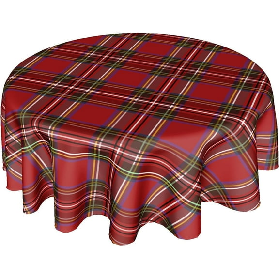 Christmas Round Tablecloth 60 Inch Red Buffalo Plaid Tablecloth Merry Christmas Tablecover Christmas Checkered Table Cloth Holiday Tablecloth for Home Kitchen Dining Room Party Dinner Picnic Decor
