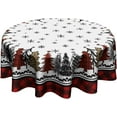 thumbnail image 1 of Christmas Round Tablecloth 60 Inch,Rustic Snow Xmas Pine Trees Buffalo Plaid Farmhouse Reusable Wipable Table Cover for Kitchen Party Picnic Dinner Winter Holiday Table Decor, 1 of 6