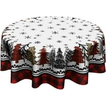 Christmas Round Tablecloth 60 Inch,Rustic Snow Xmas Pine Trees Buffalo Plaid Farmhouse Reusable Wipable Table Cover for Kitchen Party Picnic Dinner Winter Holiday Table Decor