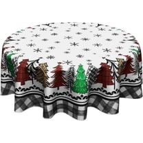 Christmas Round Tablecloth 60 Inch Snowflake Xmas Trees Black Buffalo Plaid Decorative Table Cloth Polyester Washable Table Cover for Winter Holiday Party Picnic Dinner Decor