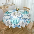 thumbnail image 1 of Christmas Round Tablecloth 60 Inch - Waterproof Fabric Table Cloth Protector, Winter Blue Teal Grey Snowflake Merry Christmas Tablecloths Washable Table Cover for Kitchen Banquet Coffee Table Party, 1 of 6