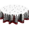 thumbnail image 1 of Christmas Round Tablecloth 60 Inch Winter Christmas Trees Snowflake Black and Red Buffalo Plaid Table Cloth Christmas Holiday Polyester Circle Table Cover for Dining Room Home Decor, 1 of 7