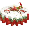 thumbnail image 1 of Christmas Round Tablecloth 60 Inch, Winter Gold Snowflake Red Floral Table Cloth for Xmas Farmhouse Kitchen Decor, Wipeable Polyester Fabric Table Cover for Holiday Party, 1 of 5