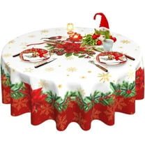 Christmas Round Tablecloth 60 Inch, Winter Gold Snowflake Red Floral Table Cloth for Xmas Farmhouse Kitchen Decor, Wipeable Polyester Fabric Table Cover for Holiday Party