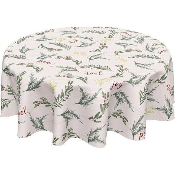 Christmas Round Tablecloth 60 Inch Winter Holiday Christmas Leaves Table Cloth Xmas Farmhouse Washable Polyester Table Cover for Kitchen Dining Room Party Indoor Outdoor Christmas Decor