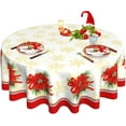 thumbnail image 1 of Christmas Round Tablecloth 60 Inch, Xmas Gold Snowflake Red Floral Table Cloth for Winter Farmhouse Kitchen Decor, Wipeable Polyester Fabric Table Cover for Holiday Party, 1 of 1