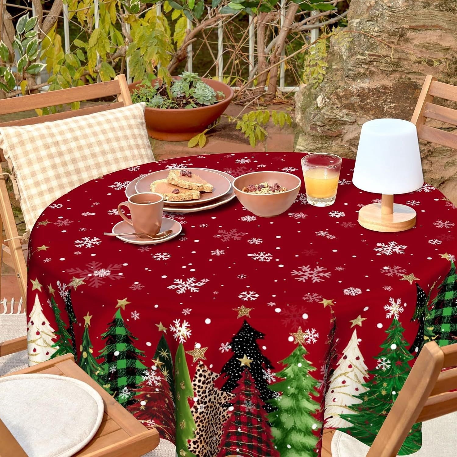 Christmas Round Tablecloth 60 inch Christmas Nativity Table Cloth Xmas Tree Table Cloths Decorations for Home Kitchen Dining Red Buffalo Plaid