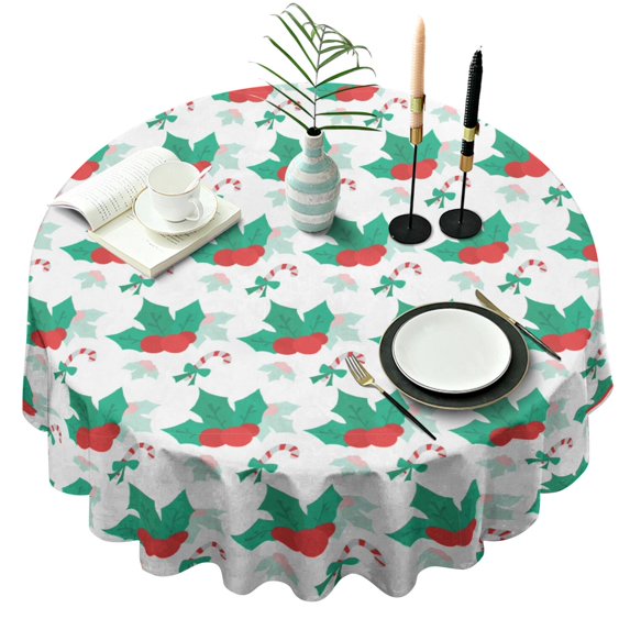 Christmas Round Tablecloth 60x60in(153x153cm) – Waterproof Polyester Table Cover with Full Print Design, Wrinkle Resistant & Washable for Kitchen Dining Party Decor
