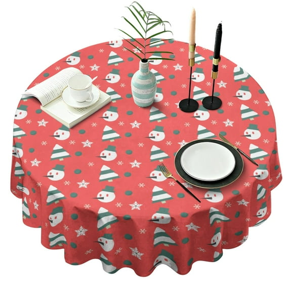 Christmas Round Tablecloth 60x60in(153x153cm) – Waterproof Polyester Table Cover with Full Print Design, Wrinkle Resistant & Washable for Kitchen Dining Party Decor