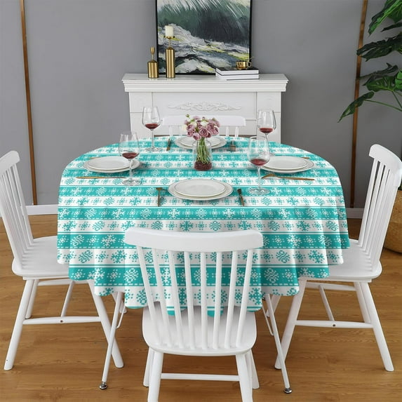 Christmas Round Tablecloth 60x60in(153x153cm) – Waterproof Polyester Table Cover with Full Print Design, Wrinkle Resistant & Washable for Kitchen Dining Party Decor