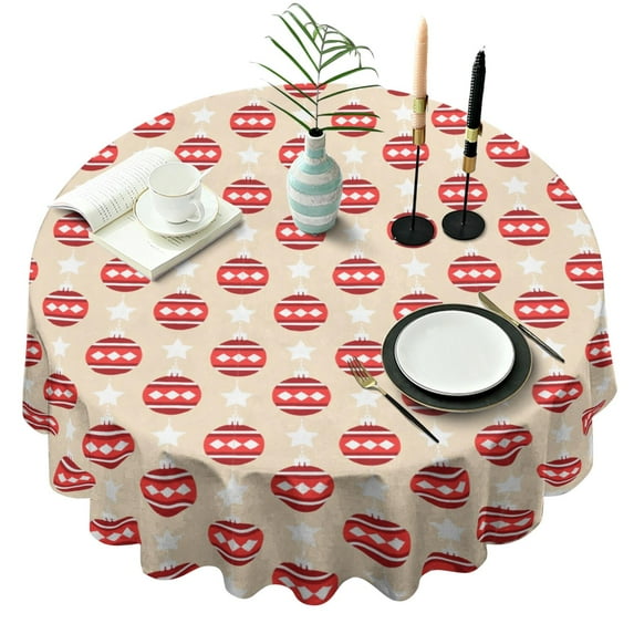 Christmas Round Tablecloth 60x60in(153x153cm) – Waterproof Polyester Table Cover with Full Print Design, Wrinkle Resistant & Washable for Kitchen Dining Party Decor