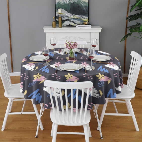 Fashionable Round Tablecloth 60x60in(153x153cm) – Waterproof Polyester Table Cover with Full Print Design, Wrinkle Resistant & Washable for Kitchen Dining Party Decor