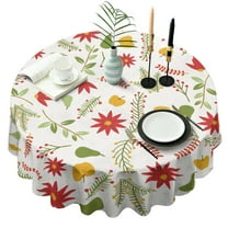 Christmas Round Tablecloth 60x60in(153x153cm) – Waterproof Polyester Table Cover with Full Print Design, Wrinkle Resistant & Washable for Kitchen Dining Party Decor