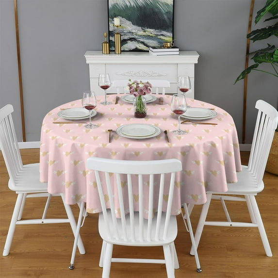 Fashionable Round Tablecloth 60x60in(153x153cm) – Waterproof Polyester Table Cover with Full Print Design, Wrinkle Resistant & Washable for Kitchen Dining Party Decor