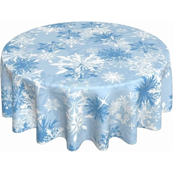 Christmas Round Tablecloth 70 Inch Blue White Snowflake Round Table Cloth Xmas Winter Holiday Table Covers Polyester Indoor Outdoor Tablecloths for Kitchen Dining Picnic Party