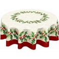 thumbnail image 1 of Christmas Round Tablecloth 70 Inch Red Xmas Holly Leaves Berries Pattern Circle Table Cloth Winter Holiday Decorative Table Cover for Kitchen Dinner Home Decor, 1 of 7