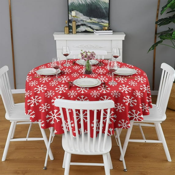 Christmas Round Tablecloth 70x70in(178x178cm) – Waterproof Polyester Table Cover with Full Print Design, Wrinkle Resistant & Washable for Kitchen Dining Party Decor
