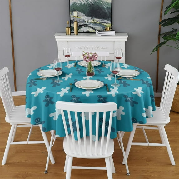 Christmas Round Tablecloth 70x70in(178x178cm) – Waterproof Polyester Table Cover with Full Print Design, Wrinkle Resistant & Washable for Kitchen Dining Party Decor