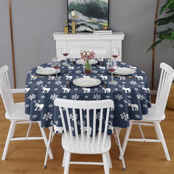 Christmas Round Tablecloth 70x70in(178x178cm) – Waterproof Polyester Table Cover with Full Print Design, Wrinkle Resistant & Washable for Kitchen Dining Party Decor