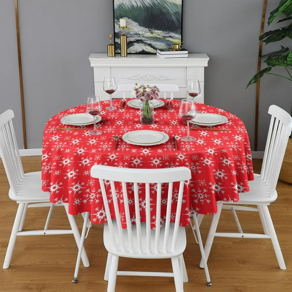 Christmas Round Tablecloth 70x70in(178x178cm) – Waterproof Polyester Table Cover with Full Print Design, Wrinkle Resistant & Washable for Kitchen Dining Party Decor