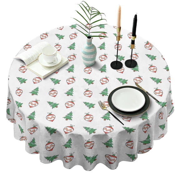 Christmas Round Tablecloth 70x70in(178x178cm) – Waterproof Polyester Table Cover with Full Print Design, Wrinkle Resistant & Washable for Kitchen Dining Party Decor