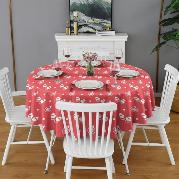 Christmas Round Tablecloth 70x70in(178x178cm) – Waterproof Polyester Table Cover with Full Print Design, Wrinkle Resistant & Washable for Kitchen Dining Party Decor