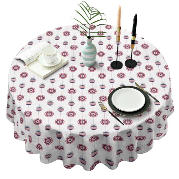 Christmas Round Tablecloth 70x70in(178x178cm) – Waterproof Polyester Table Cover with Full Print Design, Wrinkle Resistant & Washable for Kitchen Dining Party Decor