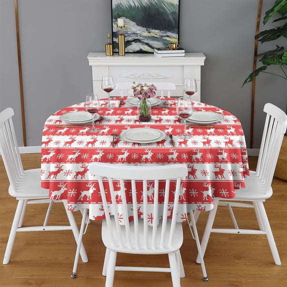 Christmas Round Tablecloth 70x70in(178x178cm) – Waterproof Polyester Table Cover with Full Print Design, Wrinkle Resistant & Washable for Kitchen Dining Party Decor