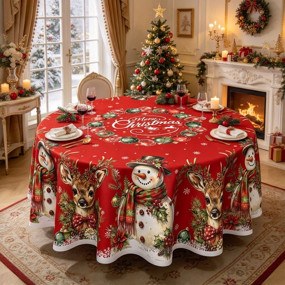 Christmas Round Tablecloth,Festive Xmas Table Cover,Decorative Round Cloth for Holiday Dining Party Kitchen Home Decor,59.8"(H)